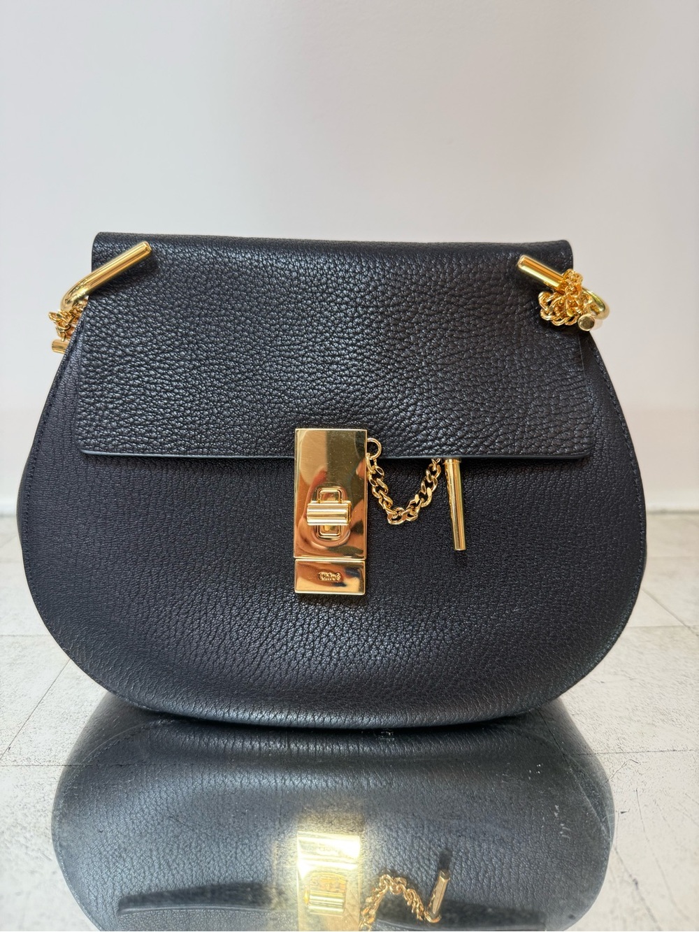 Chloe Black Leather Crossbody Bag with Gold Hardware